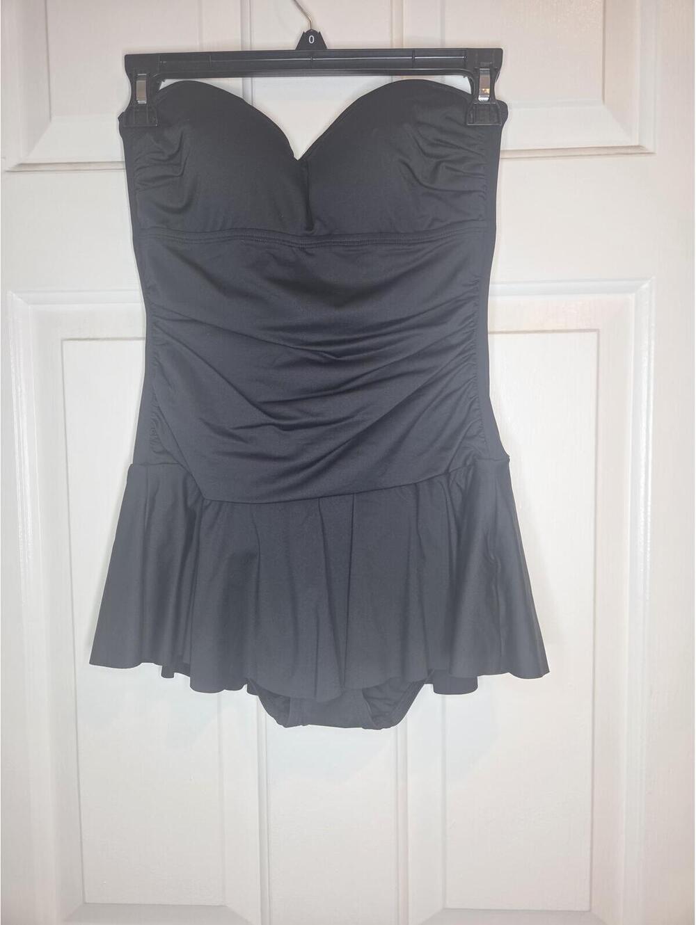 Tommy Bahama Women's Pearl Bandeau Swim Dress Black Size 4 Strapless Pleated